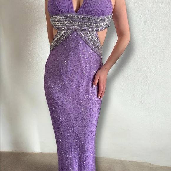 Vintage 100% silk Elegant Purple Gown crystal fairycore luxury glam 4 prom - Picture 2 of 15